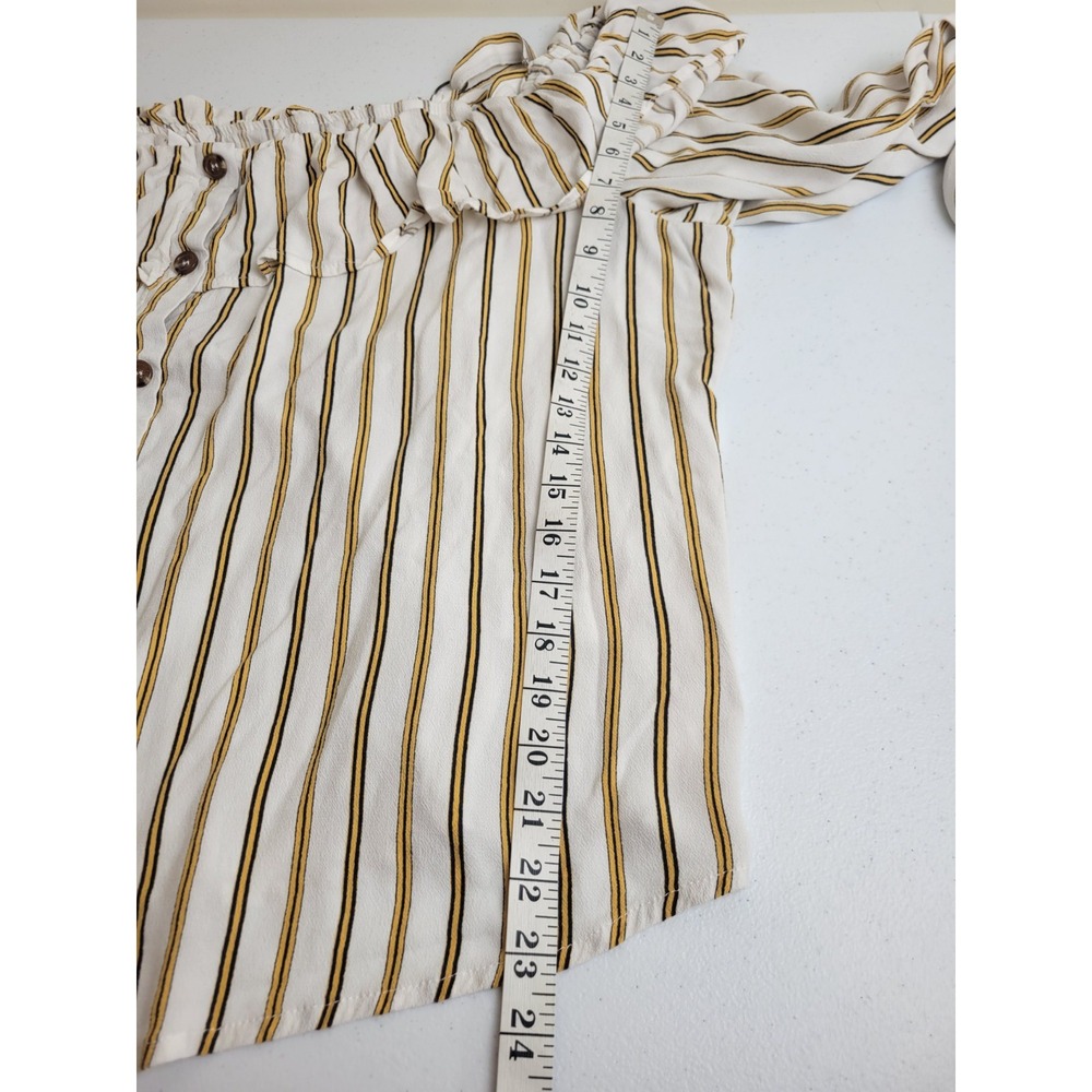 Maurices Cold Shoulder Blouse Boho Ruffle Striped Button Top White Plus Sz 3 - Picture 4 of 11